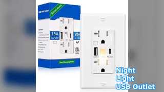Night Light USB Outlet 20A Tamper Resistant