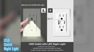 USB Outlet With Night Light 15A 125V