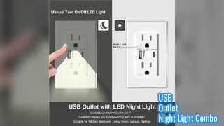 USB Outlet With Night Light 15A 125V