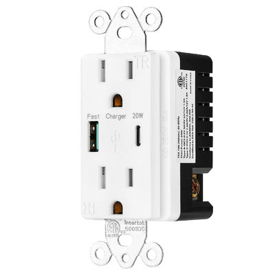 Speed PD20W Fast Charging USB Socket 15A 100-240V With Type C