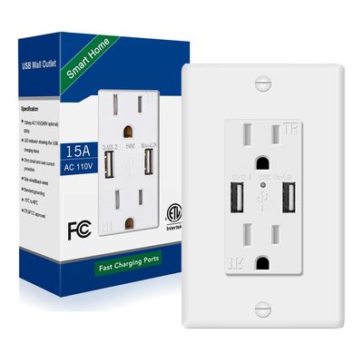 PC ABS Secure Type A USB Wall Outlet 15A 125V AC 60Hz
