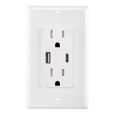 USB And Type C Charger With 15A Tamper Resistant Receptacle