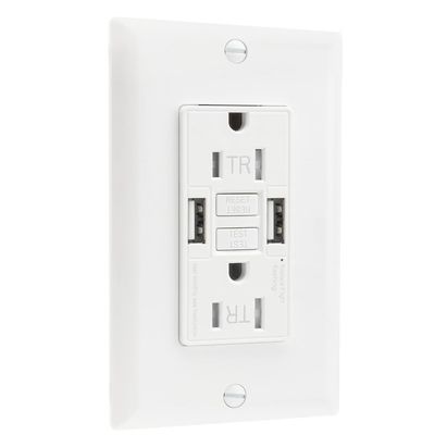 Auto Monitoring Secure GFI GFCI Electrical Outlet 15A With 2 USB