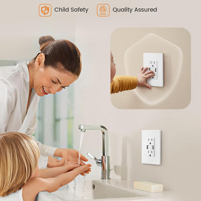 Auto Monitoring Secure GFI GFCI Electrical Outlet 15A With 2 USB
