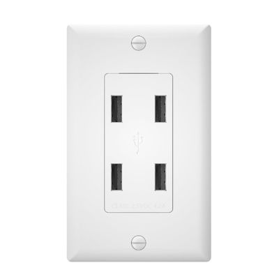 Wall Mounted USB Wall Outlet 4 Charging Ports 125V AC 60Hz