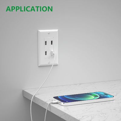Wall Mounted USB Wall Outlet 4 Charging Ports 125V AC 60Hz