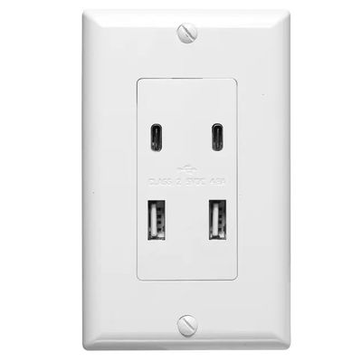 Public Areas Convenient Charging 2 USB Wall Outlet Socket With 2 Type C