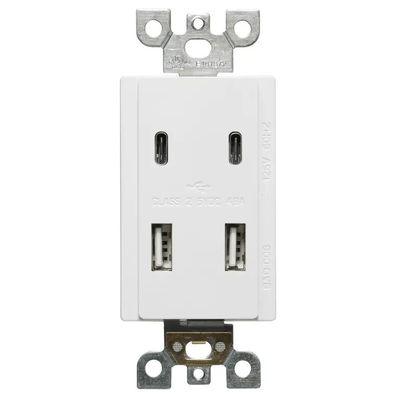 Public Areas Convenient Charging 2 USB Wall Outlet Socket With 2 Type C