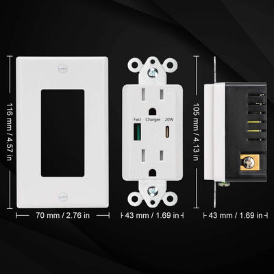QC3.0 PD3.0 Fast Charing USB C PD Socket 125V AC 60Hz