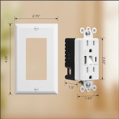 Tamper Resistant USB Type C Receptacle 15A With 0.2W Night Light Power