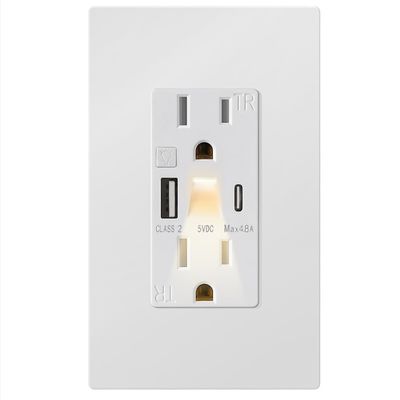 Home 15A Wall USB Socket With Type C Night Light Illumination