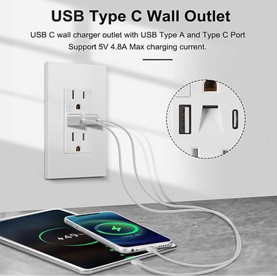 Home 15A Wall USB Socket With Type C Night Light Illumination