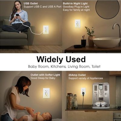 20A QC/PD20W USB Outlet With 0.2W Power Night Light