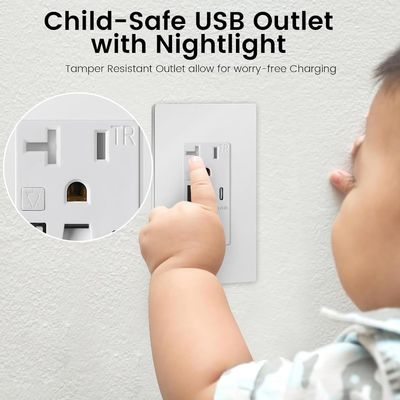 20A QC/PD20W USB Outlet With 0.2W Power Night Light