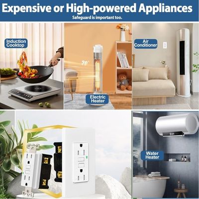 15A 125V 60Hz GFCI Power Outlet Safe Socket Wall Mounted Self grounding