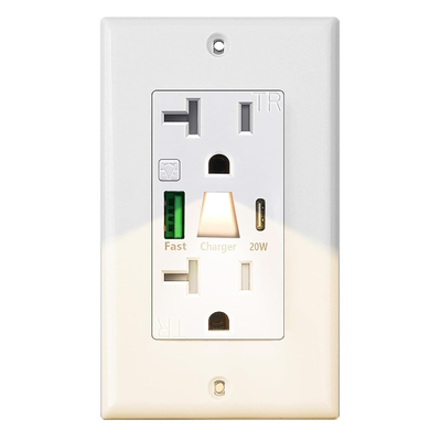 20A 125V Quick Charge USB Receptacle with Night Light