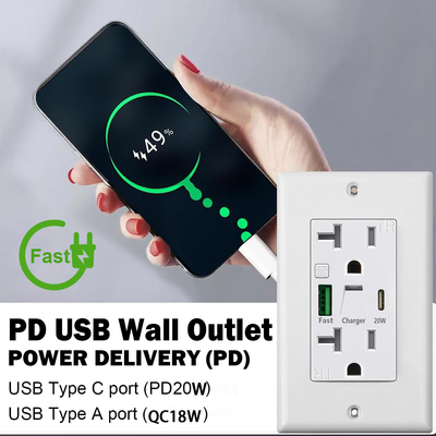 20A 125V Quick Charge USB Receptacle with Night Light