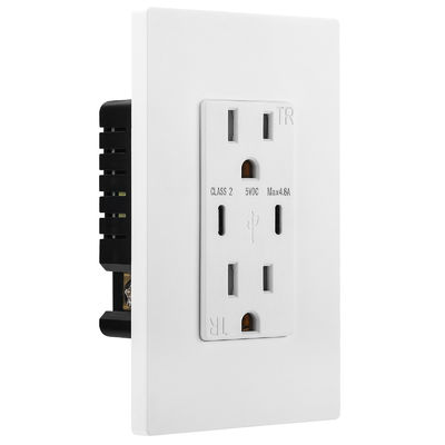 AC125V Charger Wall Socket Outlet 60Hz With Dual Type C