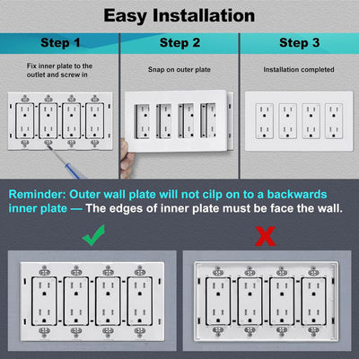 Rectangular 4 Gang Screwless Wall Plate For Socket Switch Cover