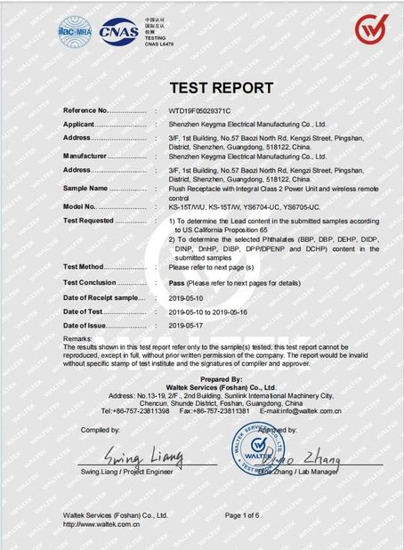 China Shenzhen Keygma Electrical Manufacturing Co.,Ltd certification